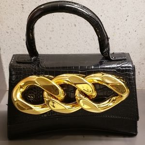 Mini Black Faux Embossed Leather - Top Handle - Cross Body